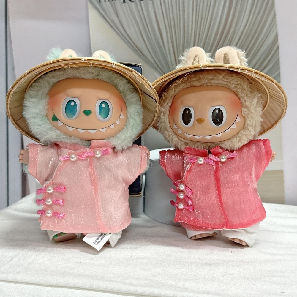Vietnamese Áo Dài With Hat For Labubu-8” Monster Vinyl Dolls Clothes-3 PC Set